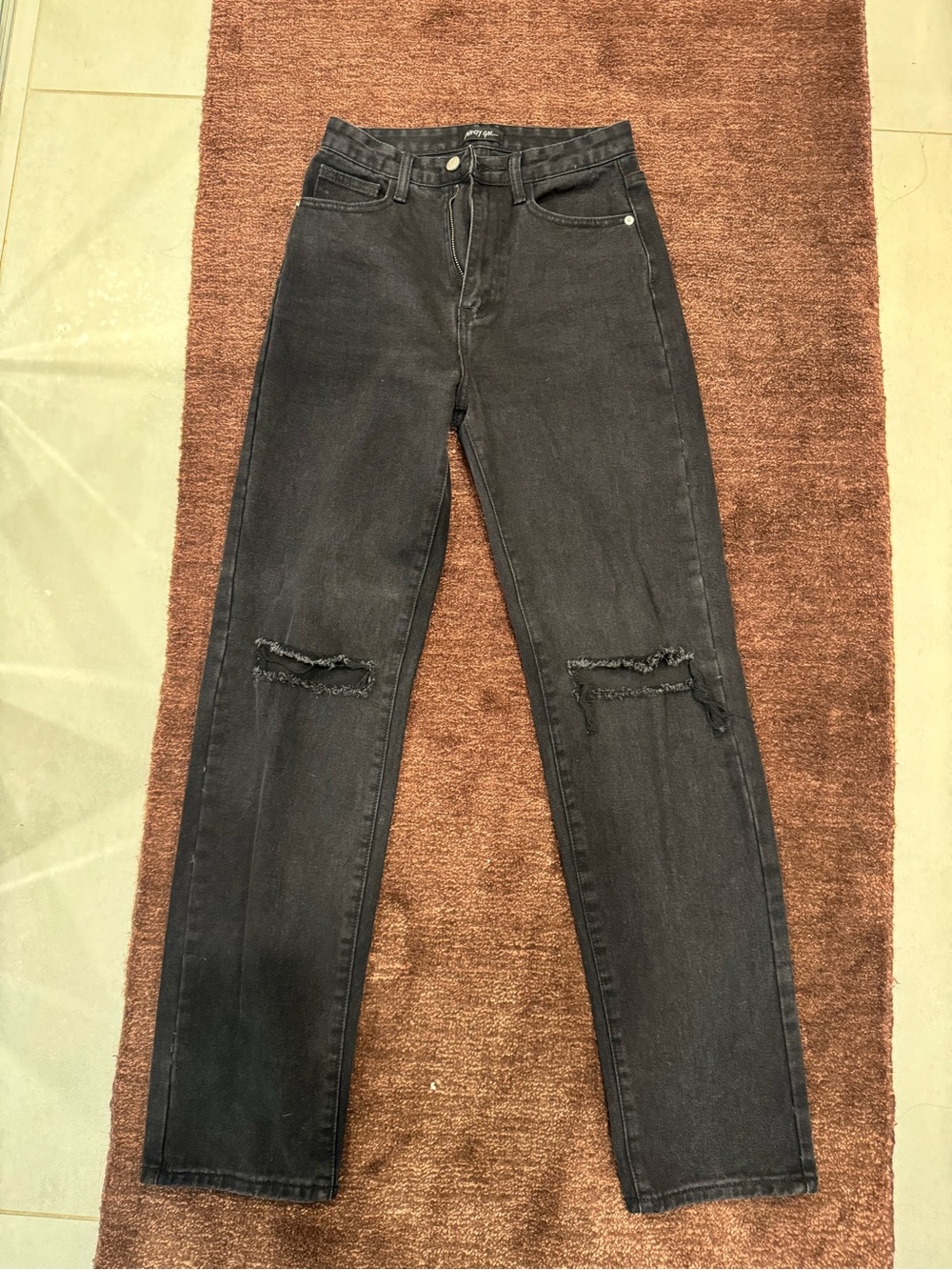 Nasty Gal Black High-Rise Distressed Knee Jeans
